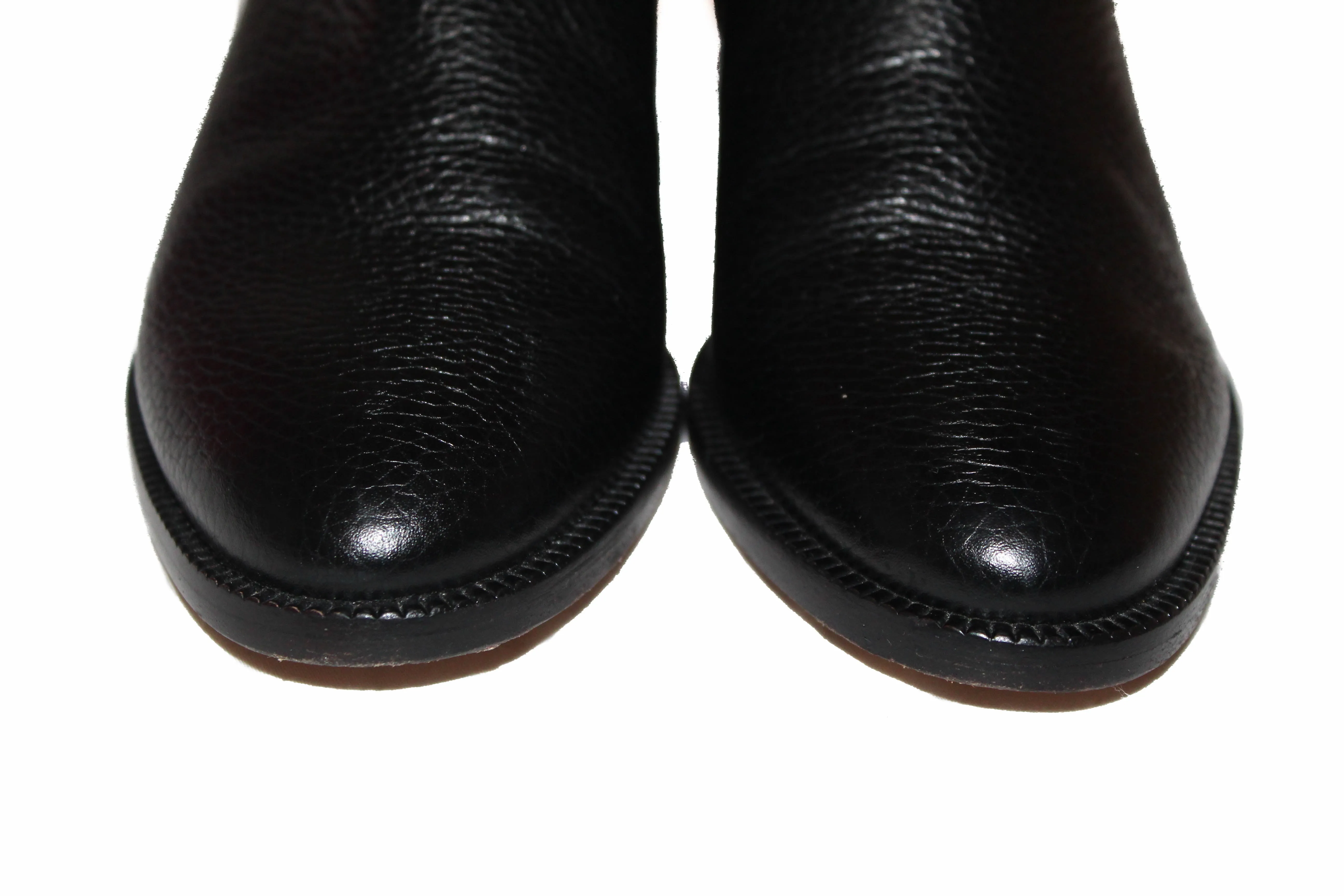Authentic Valentino Black Leather Rockstud Grainy Calfskin Ankle Boots Shoes Size 36