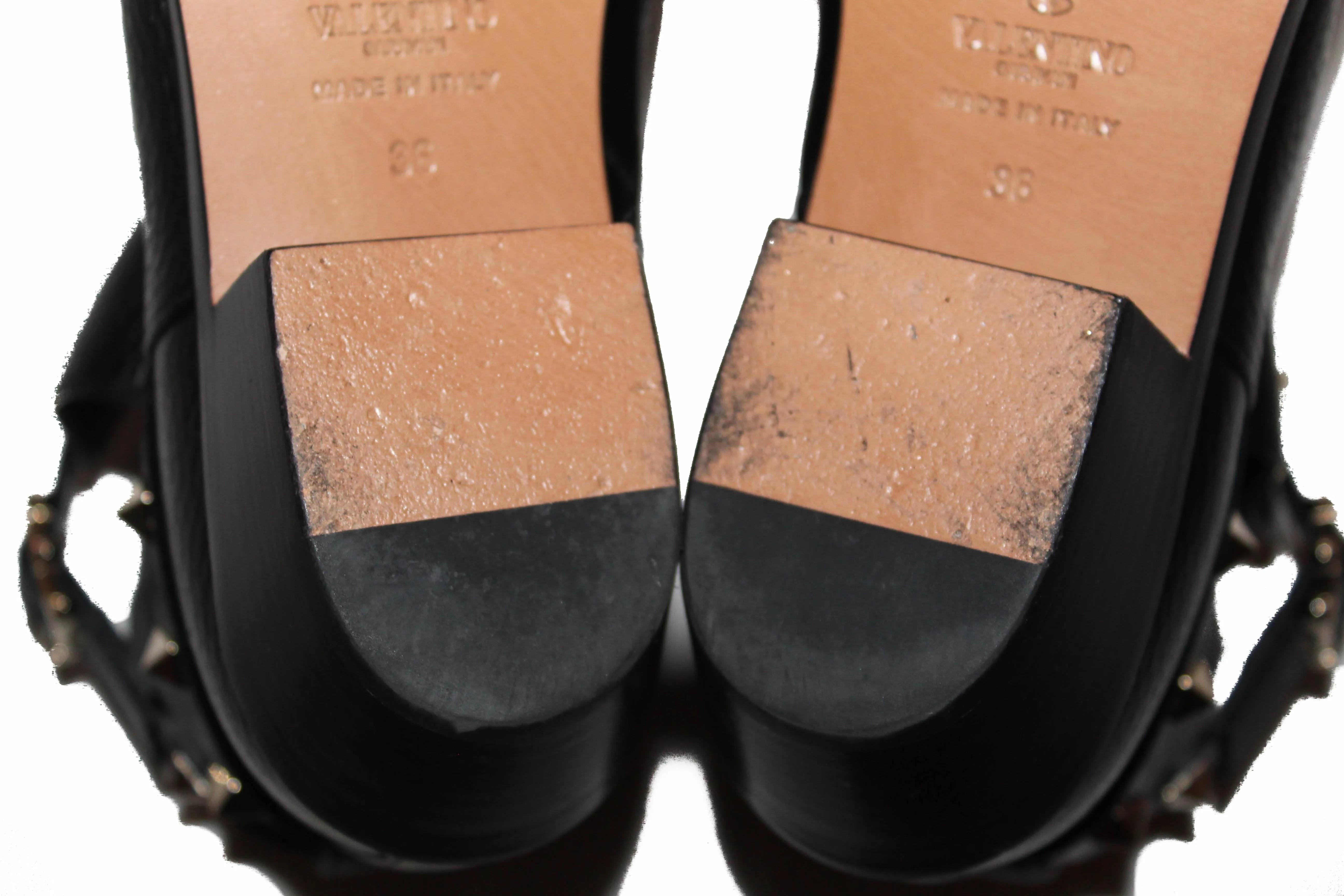 Authentic Valentino Black Leather Rockstud Grainy Calfskin Ankle Boots Shoes Size 36