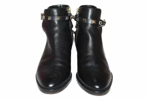 Authentic Valentino Black Leather Rockstud Grainy Calfskin Ankle Boots Shoes Size 36