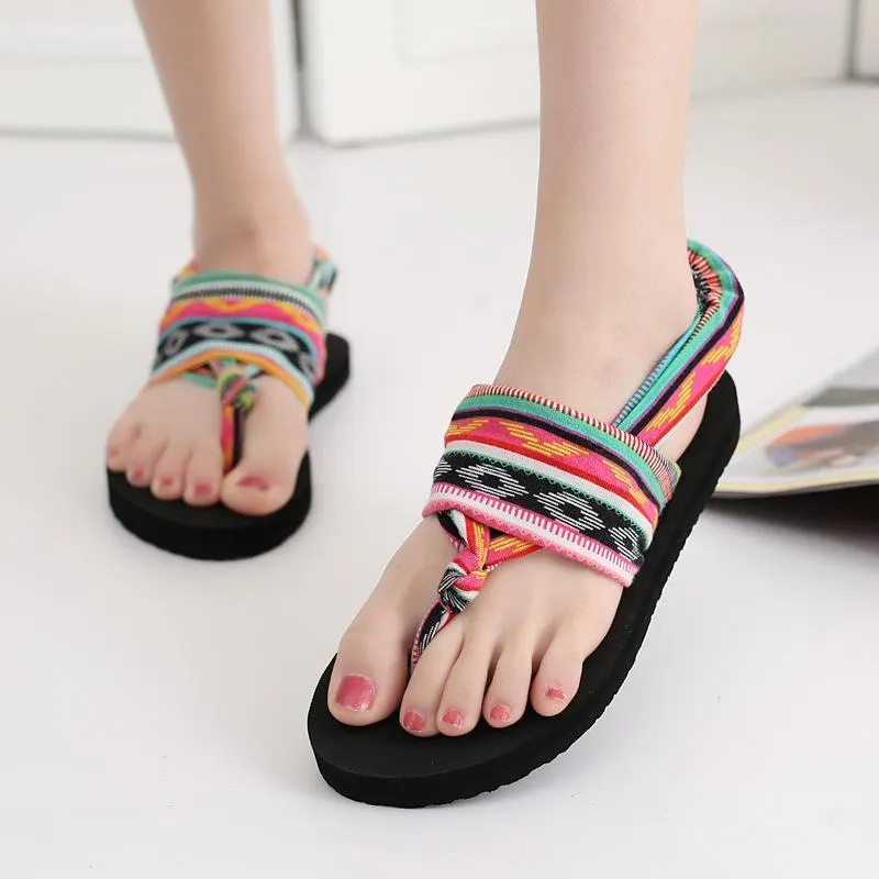 Bohemian Wrapped Flip-Flops Women Slippers Flat-bottomed Fashion Wear Non-slip Beach Shoes