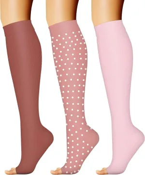 CHARMKING 3 Pairs Open Toe Compression Socks for Women & Men Circulation 15-20 mmHg is Best Support for All Day Wear