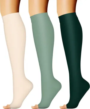 CHARMKING 3 Pairs Open Toe Compression Socks for Women & Men Circulation 15-20 mmHg is Best Support for All Day Wear