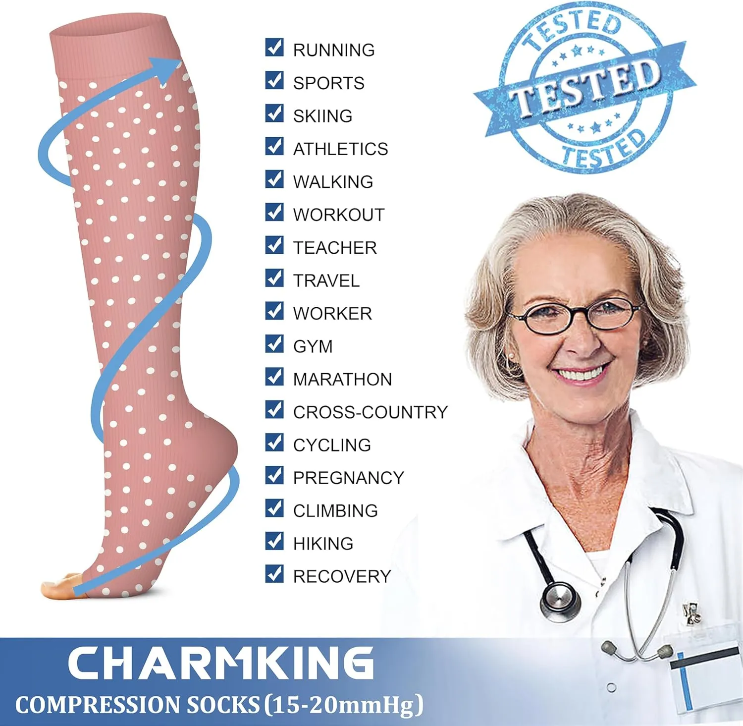 CHARMKING 3 Pairs Open Toe Compression Socks for Women & Men Circulation 15-20 mmHg is Best Support for All Day Wear