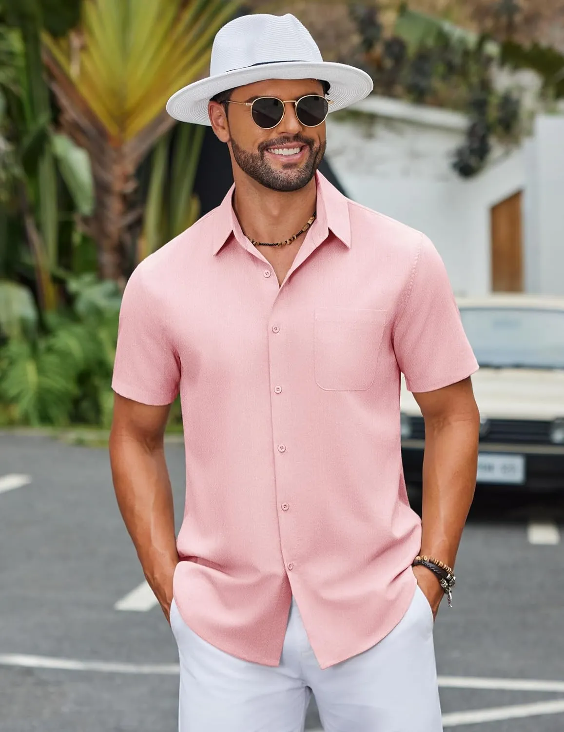 COOFANDY Mens Button Down Shirts Lightweight Breathable Short Sleeve Shirt Summer Beach Top