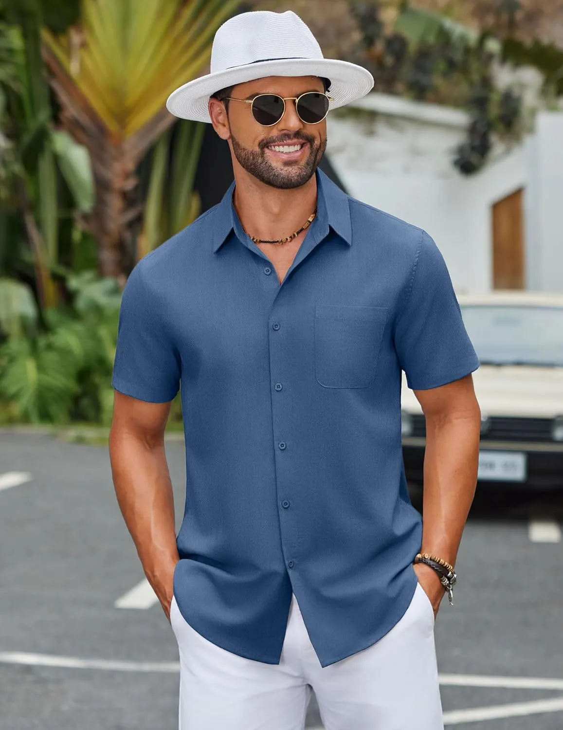 COOFANDY Mens Button Down Shirts Lightweight Breathable Short Sleeve Shirt Summer Beach Top