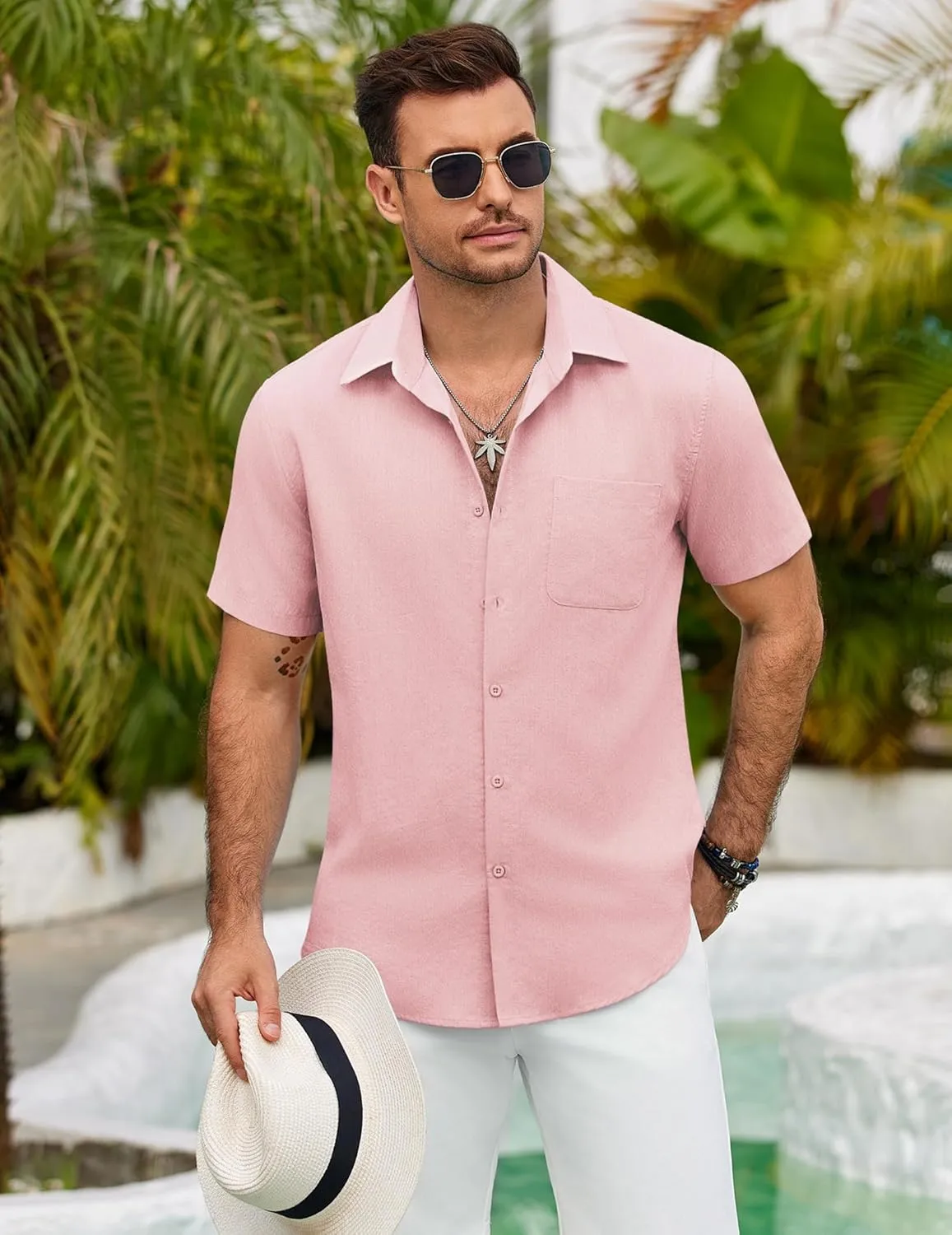 COOFANDY Mens Button Down Shirts Lightweight Breathable Short Sleeve Shirt Summer Beach Top