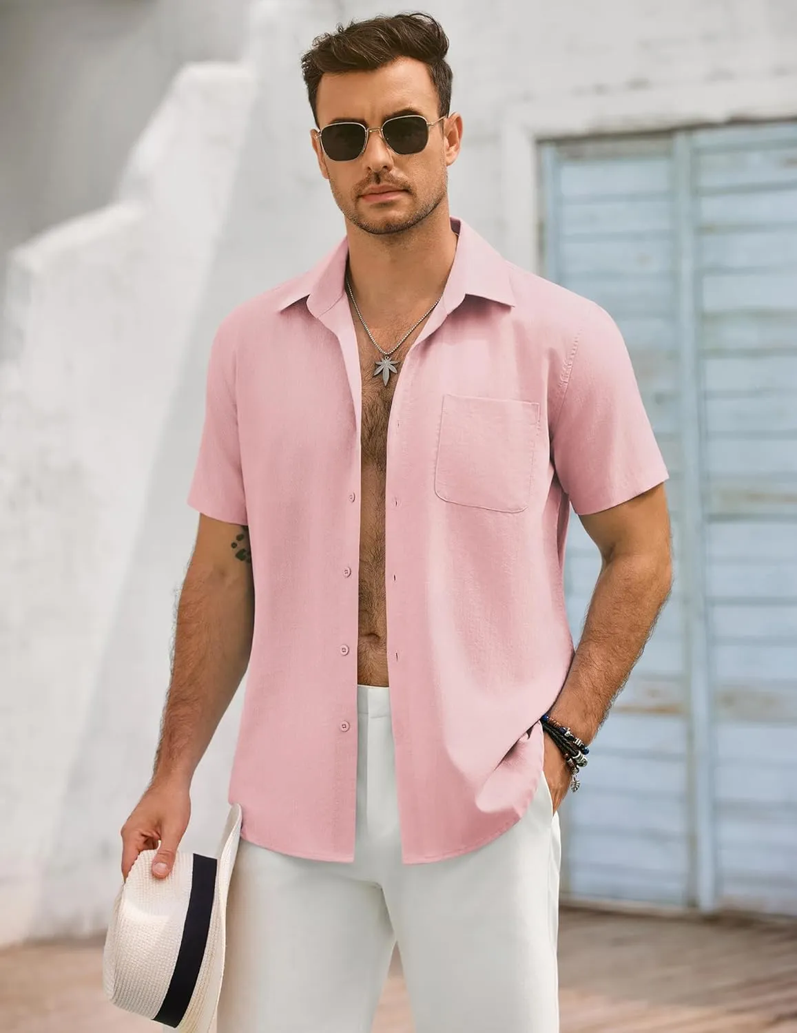 COOFANDY Mens Button Down Shirts Lightweight Breathable Short Sleeve Shirt Summer Beach Top