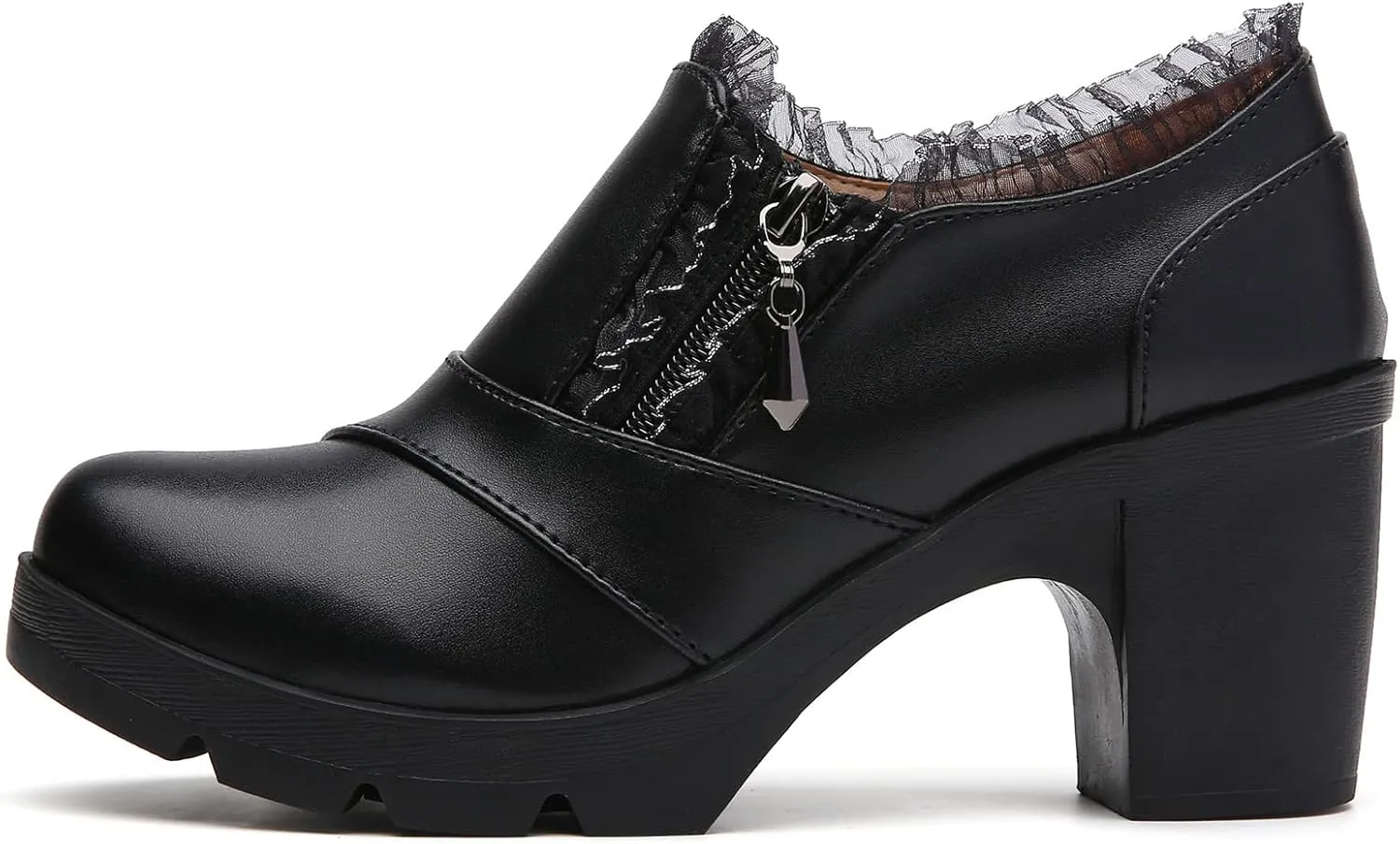 DADAWEN Women's Casual Zipper Lace Platform Mid-Heel Square Toe Oxfords Dress Shoes
