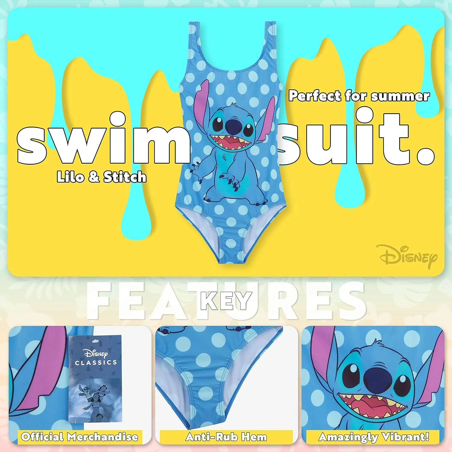 Disney Girls One Piece Swimsuit Comfortable Stretchy Swimsuit - Girls Gifts