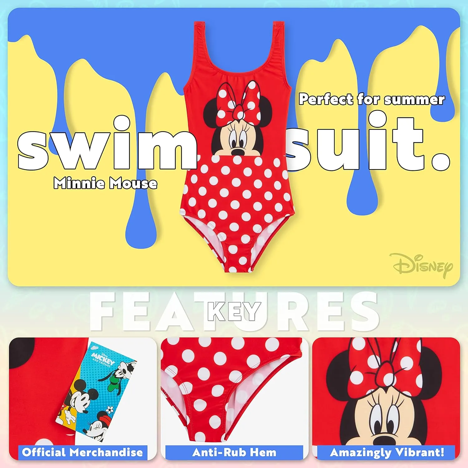 Disney Girls One Piece Swimsuit Comfortable Stretchy Swimsuit - Girls Gifts