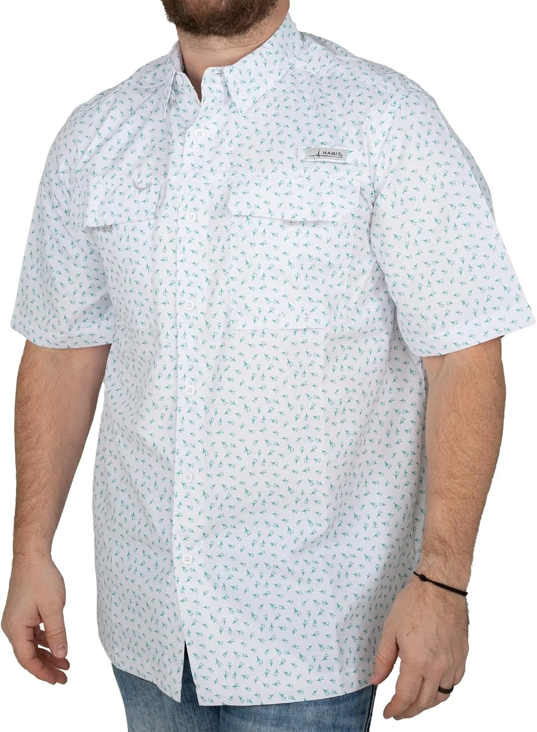 HABIT Men??s Fourche Mountain Short Sleeve River Guide Fishing Shirt - UPF 40  UV Protection