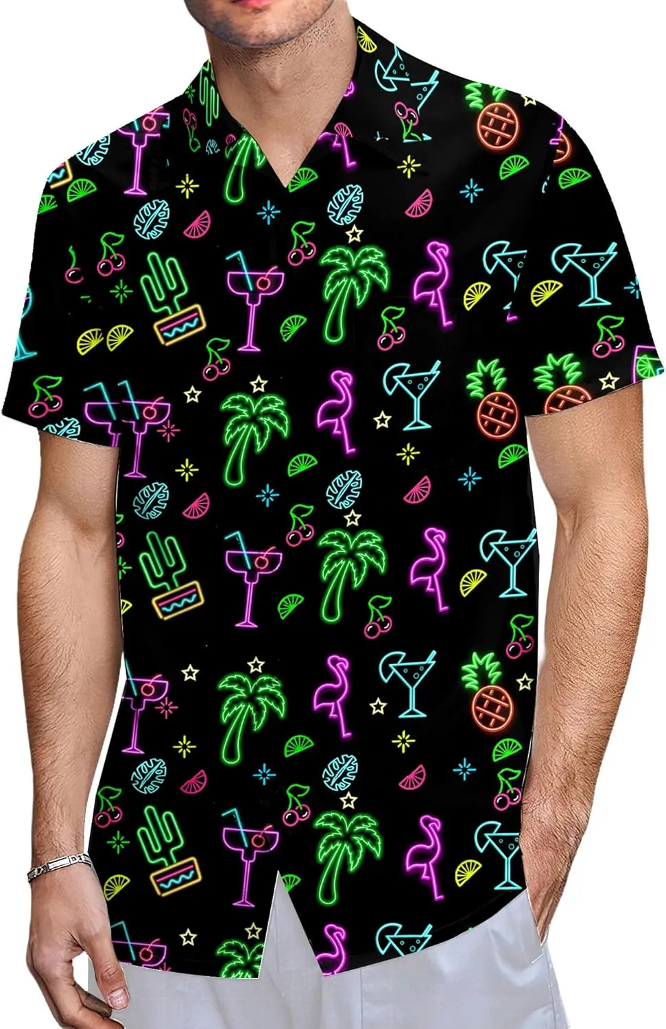 Neon Shirts for Men Button Up Shirts,Mens Neon Shirt Hawaiian Shirt for Men,Mens Beach Shirts Neon Clothes