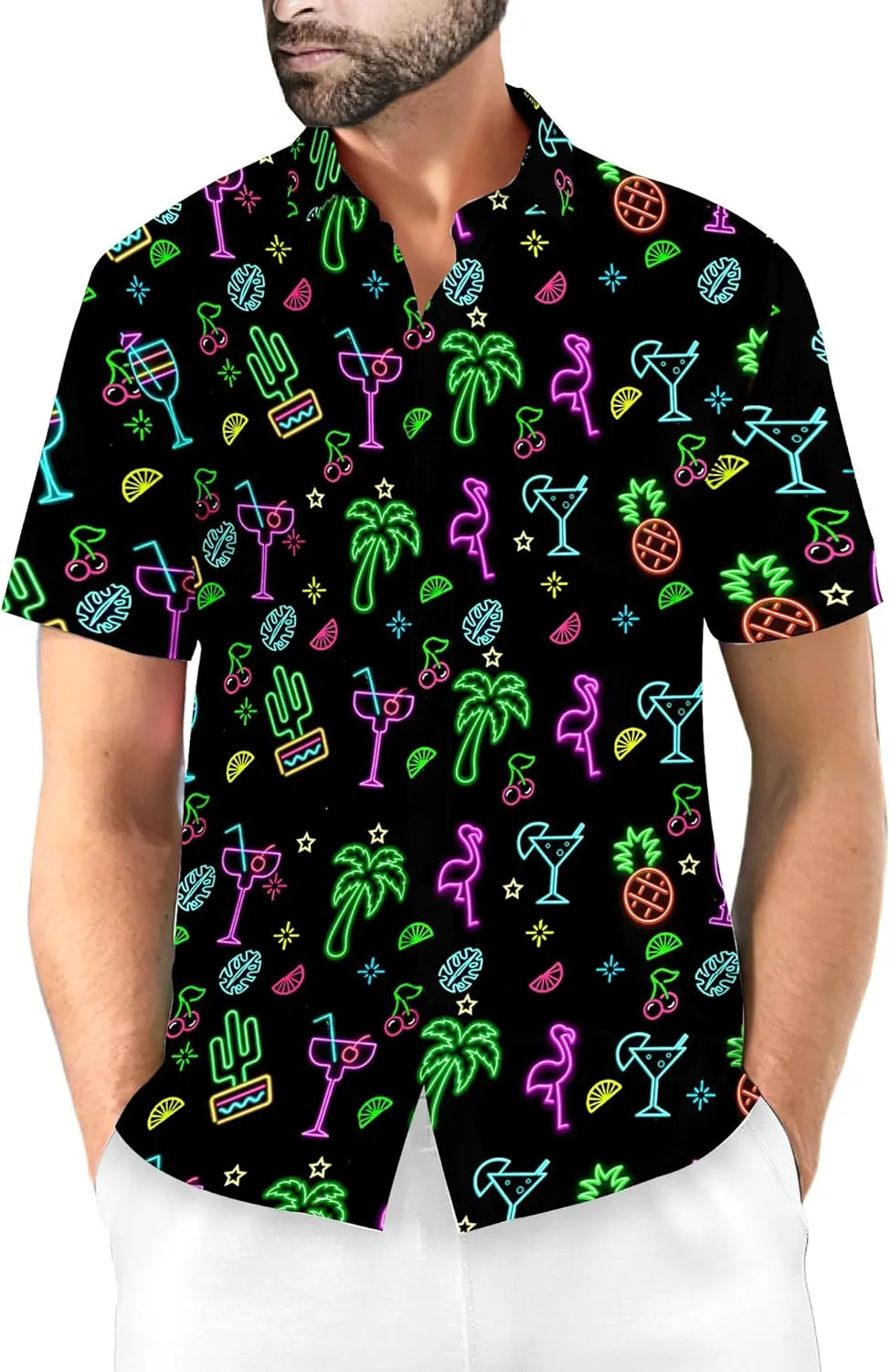 Neon Shirts for Men Button Up Shirts,Mens Neon Shirt Hawaiian Shirt for Men,Mens Beach Shirts Neon Clothes