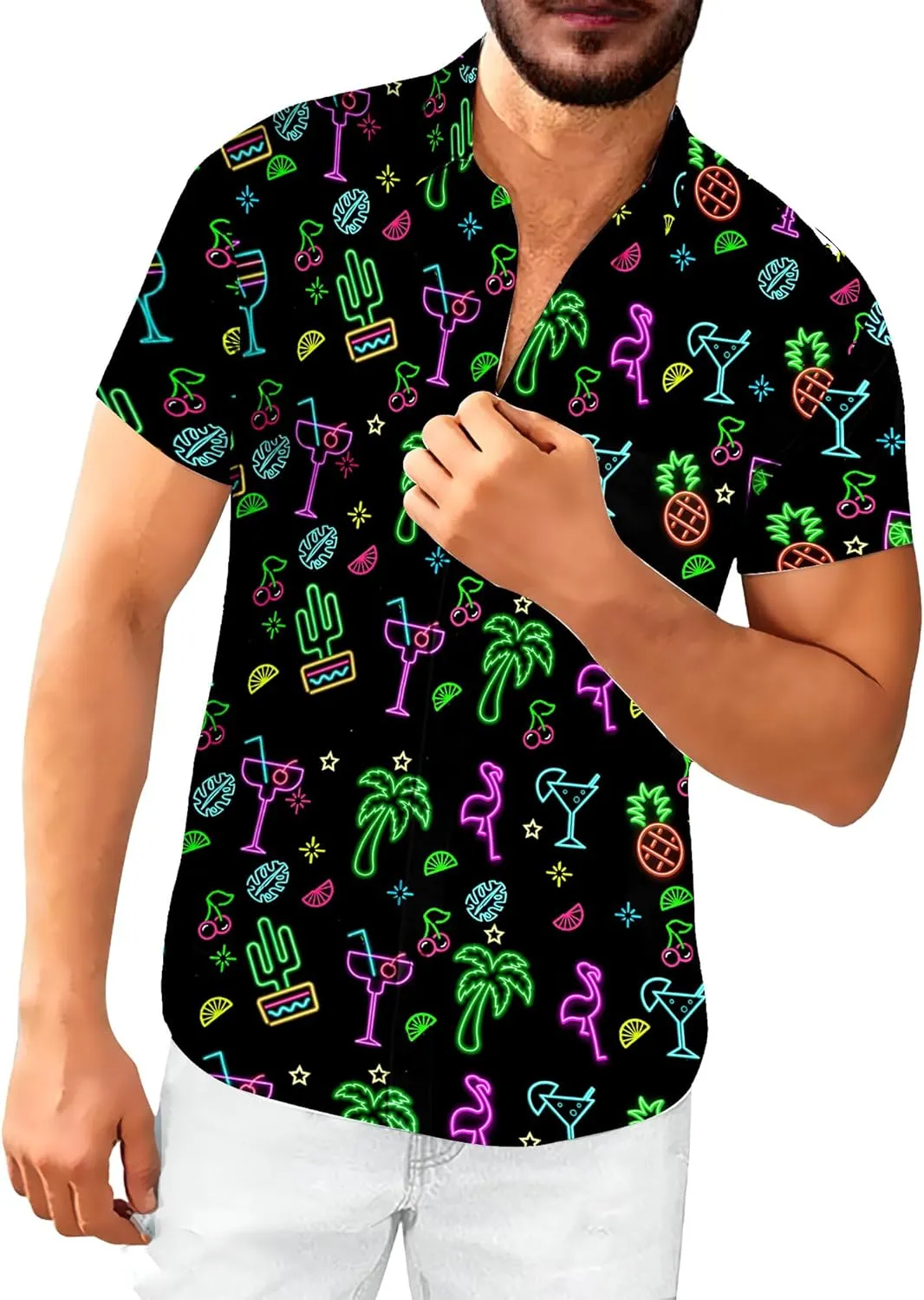 Neon Shirts for Men Button Up Shirts,Mens Neon Shirt Hawaiian Shirt for Men,Mens Beach Shirts Neon Clothes