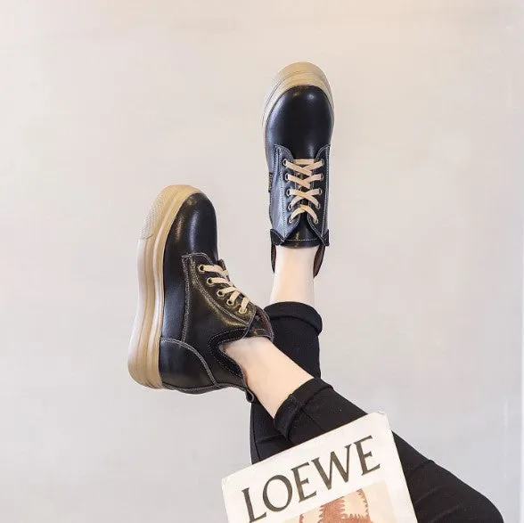 Petite Thick Sole Height Increased Leather Sneakers AP205