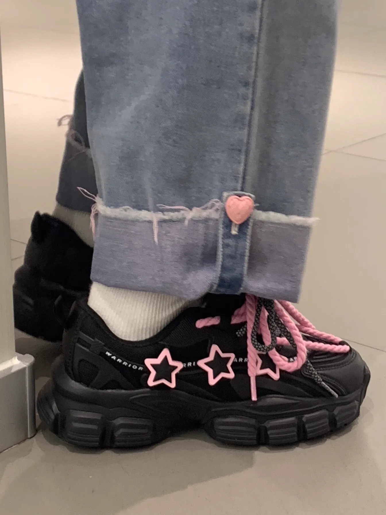 Pink Stars Y2K Girl Thick Soles Black Sporty Sneakers Running Shoes