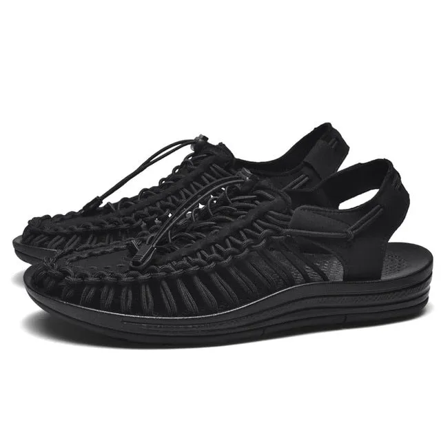Retro Lightweight Men’s Sandals – Summer Beach Anti-Slip Woven Shoes for Men & Women