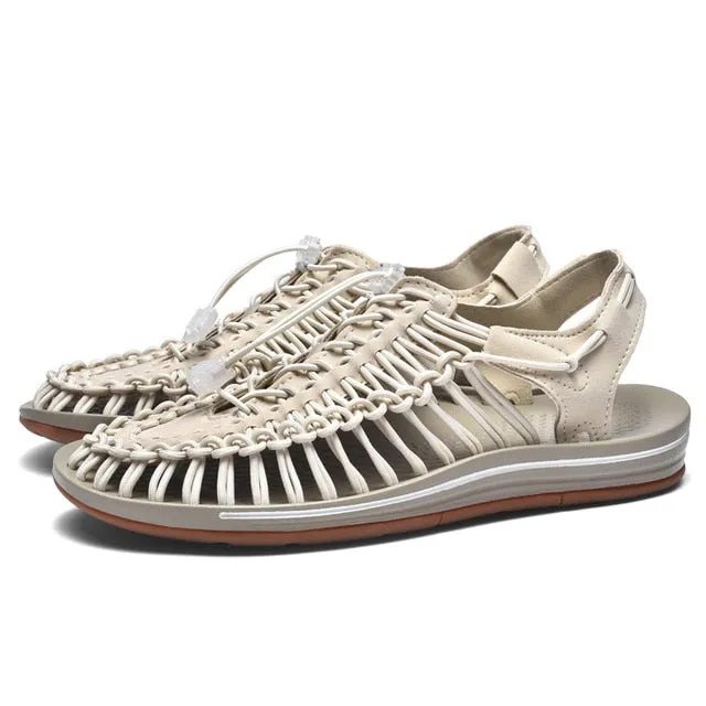 Retro Lightweight Men’s Sandals – Summer Beach Anti-Slip Woven Shoes for Men & Women