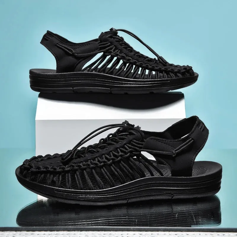 Retro Lightweight Men’s Sandals – Summer Beach Anti-Slip Woven Shoes for Men & Women