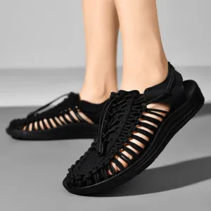 Retro Lightweight Men’s Sandals – Summer Beach Anti-Slip Woven Shoes for Men & Women