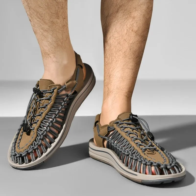 Retro Lightweight Men’s Sandals – Summer Beach Anti-Slip Woven Shoes for Men & Women