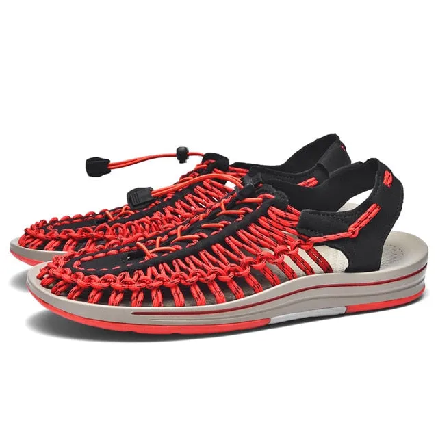 Retro Lightweight Men’s Sandals – Summer Beach Anti-Slip Woven Shoes for Men & Women