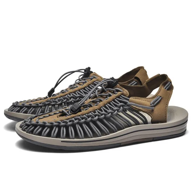 Retro Lightweight Men’s Sandals – Summer Beach Anti-Slip Woven Shoes for Men & Women