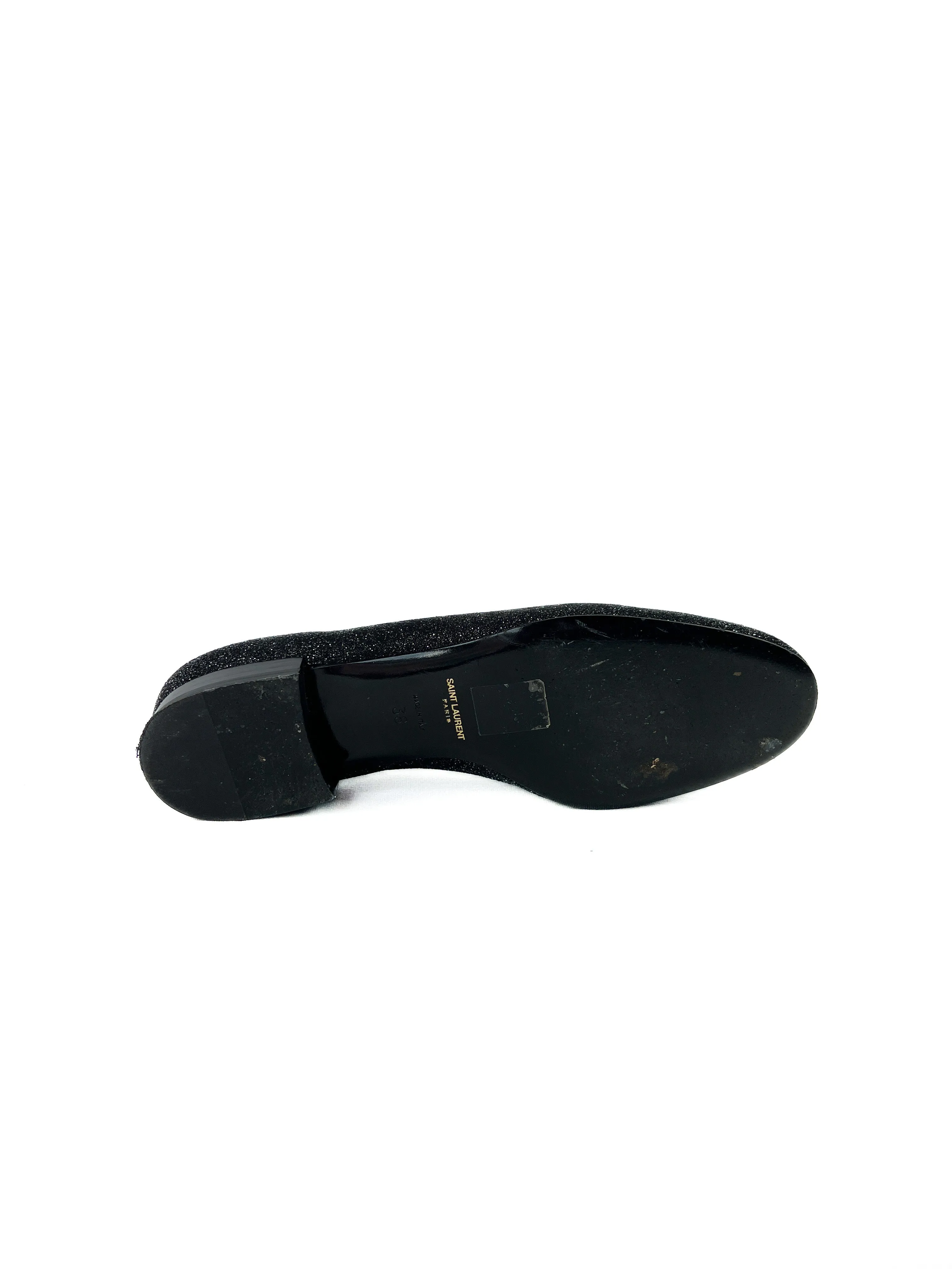 Saint Laurent black glitter loafers size 38 BOX