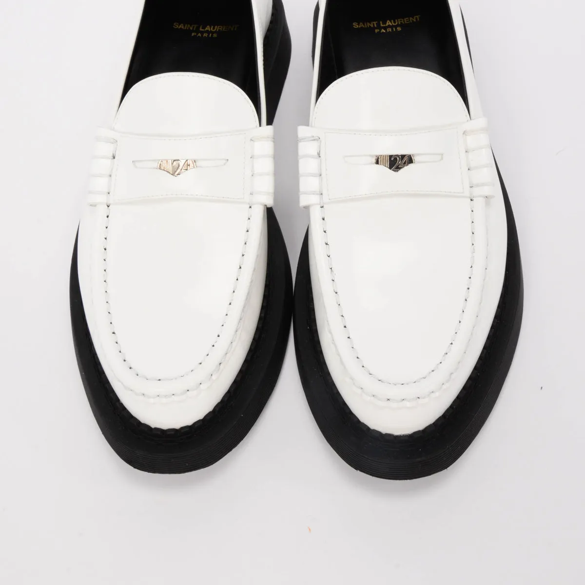Saint Laurent White Calfskin Teddy Penny Loafers FR 44
