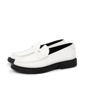 Saint Laurent White Calfskin Teddy Penny Loafers FR 44