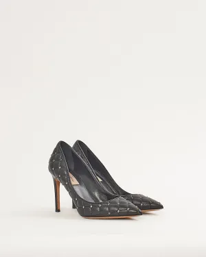 Valentino Black Leather Rockstud Point Toe Heels - 37