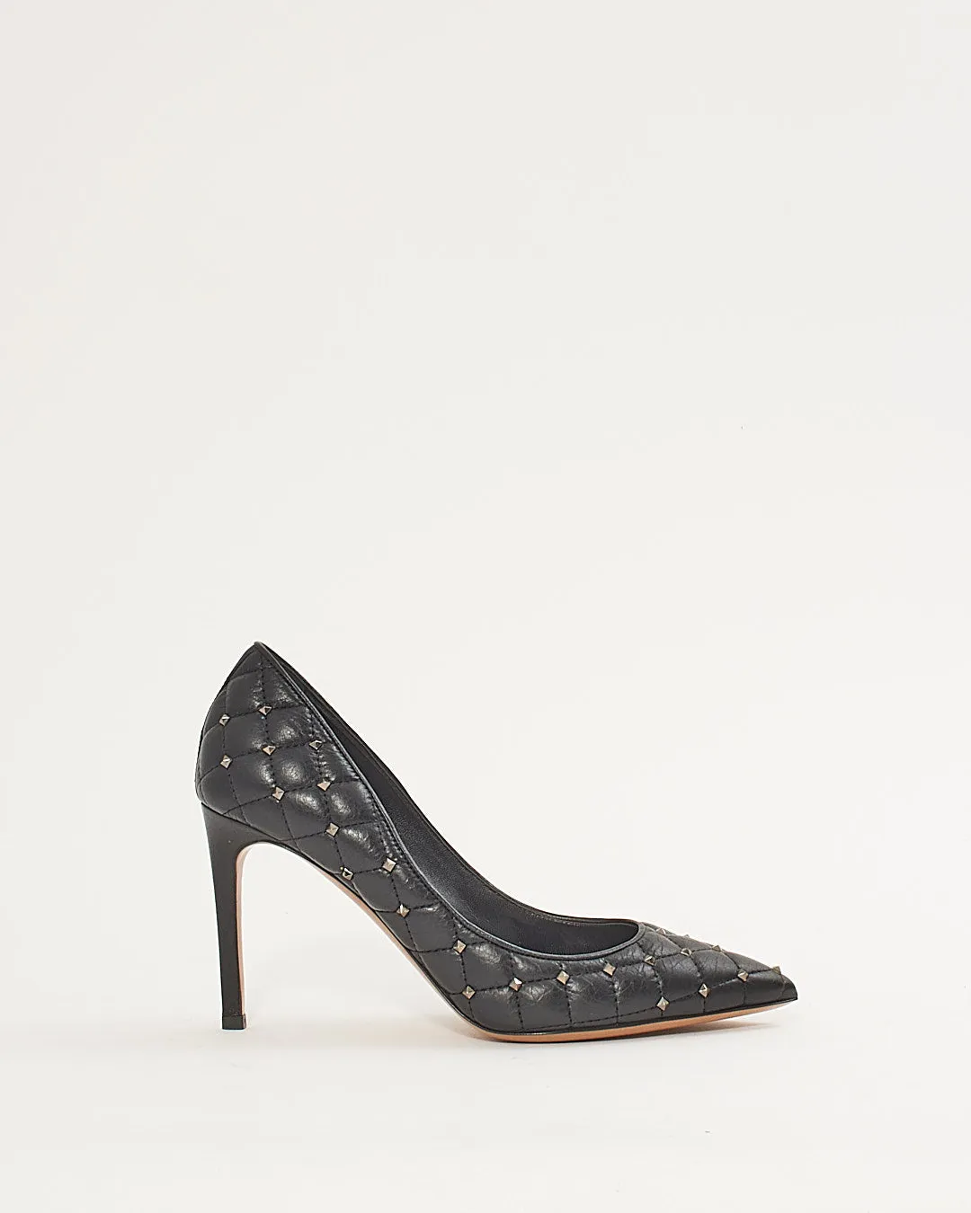 Valentino Black Leather Rockstud Point Toe Heels - 37