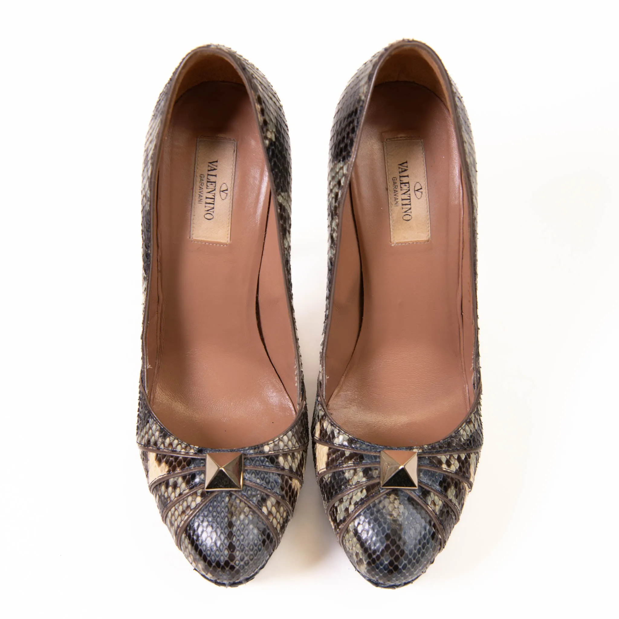 Valentino Multicolor Python Rockstud Round Toe Platform Pumps Size 39.5