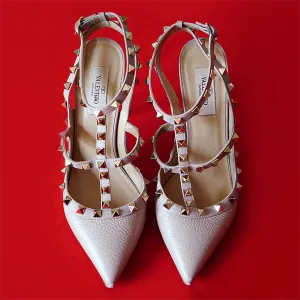 VALENTINO Rockstud Nude Slingback Stiletto Heeled Sandals