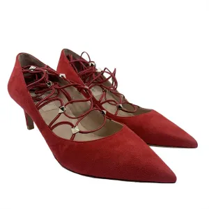 Valentino Women's Suede Rockstud Strappy Heels Red
