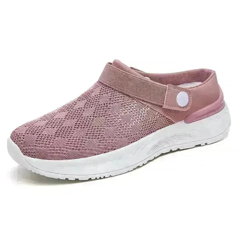 Women's Mesh Sandals Summer Breathable Lazy Slippers One-step Round Toe Half-slip  Beach Slippers .