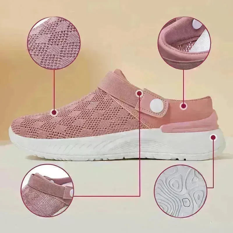 Women's Mesh Sandals Summer Breathable Lazy Slippers One-step Round Toe Half-slip  Beach Slippers .