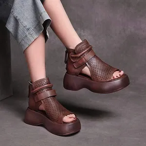 Women's Retro High-Top Sandals with Thick Platform Soles 74230229C