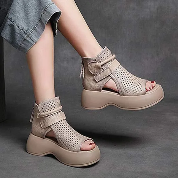 Women's Retro High-Top Sandals with Thick Platform Soles 74230229C