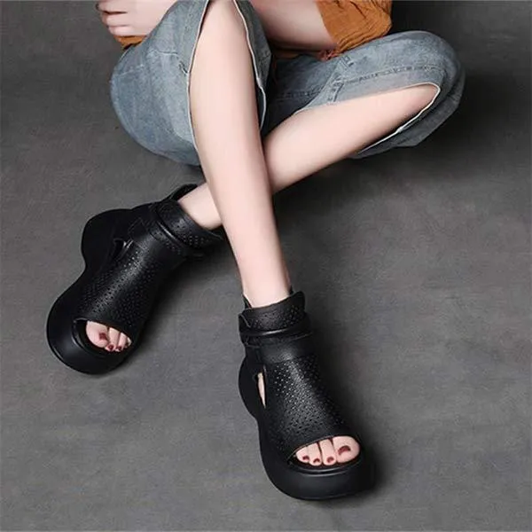 Women's Retro High-Top Sandals with Thick Platform Soles 74230229C